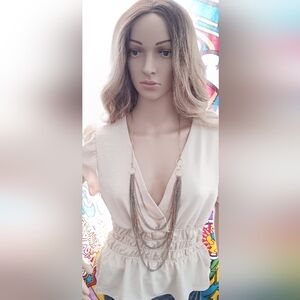 Cream Color V Neck Blouse